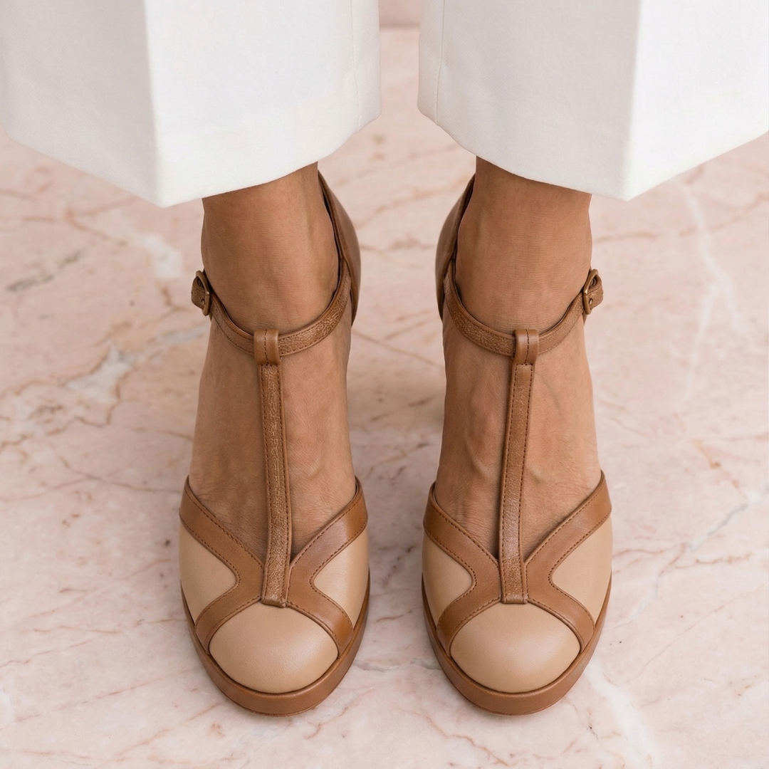 Brown Sophisticated Retro Close Toe Heels for Women