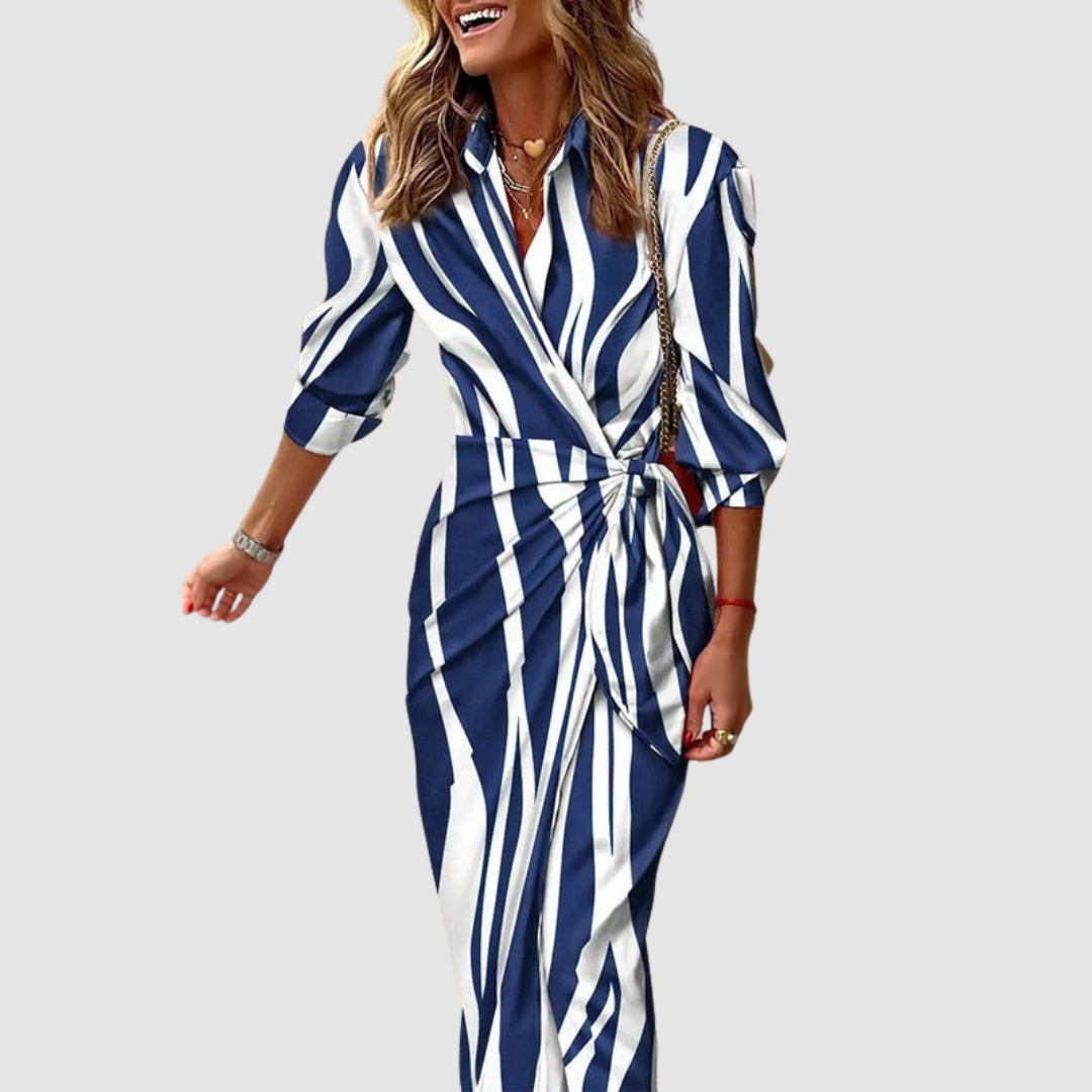 Elegant Striped Long Dress for Women, Plus Size