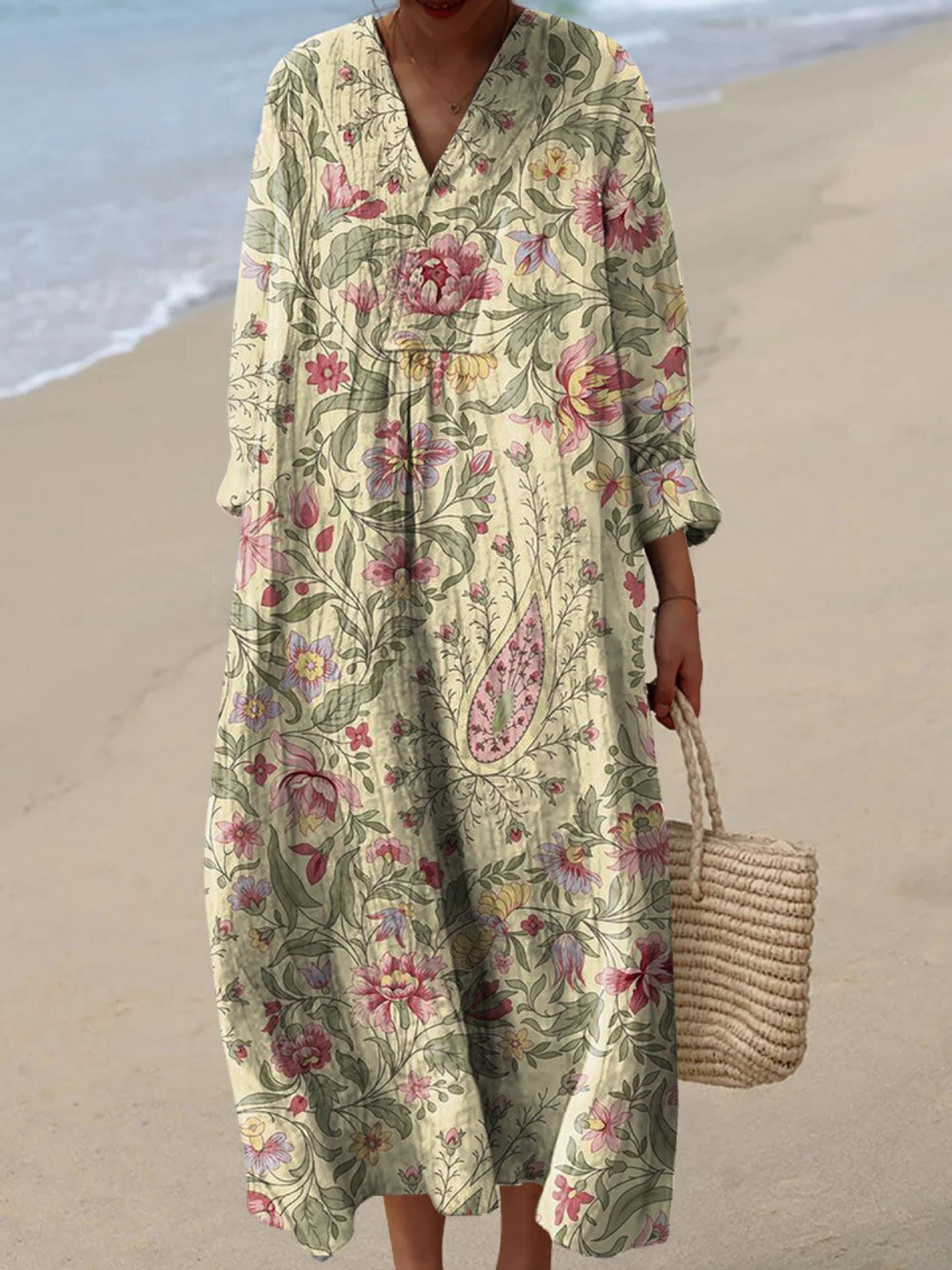 Vintage Lovely Floral Art Print Dress for Women, Plus Size