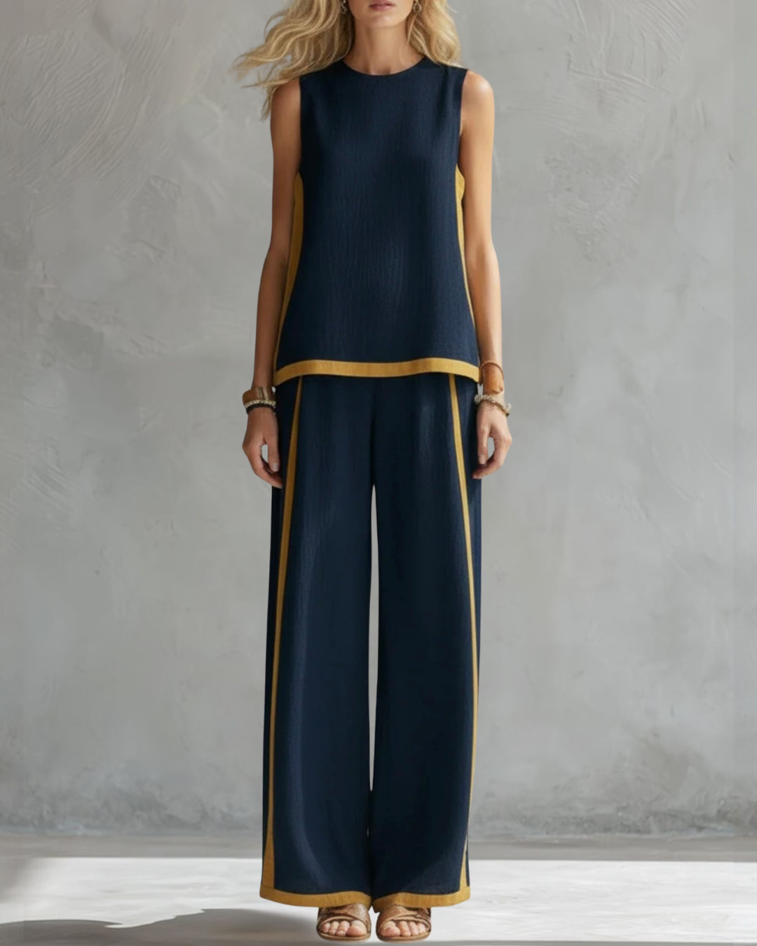 Sleeveless and Wide Trouser Set for Women, Elegant Style