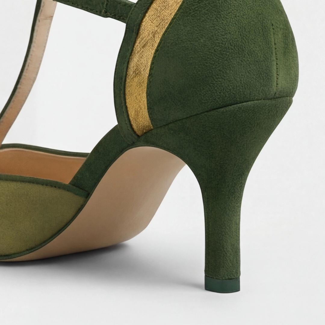 Green Sophisticated Suede T-Strap Heels for Women