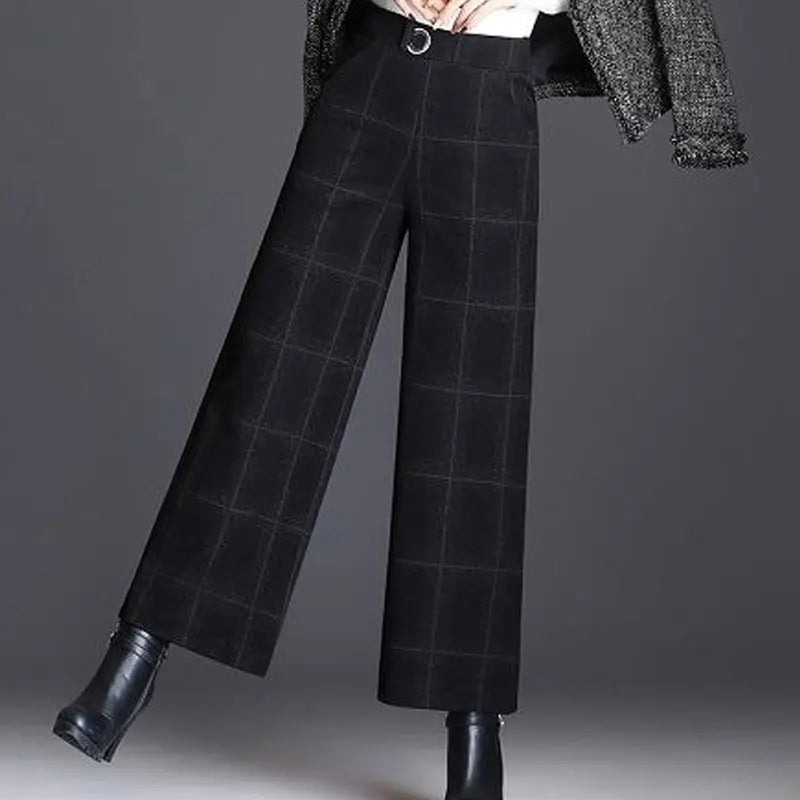 Checked Wide-Leg Trousers for Women, Plus Size