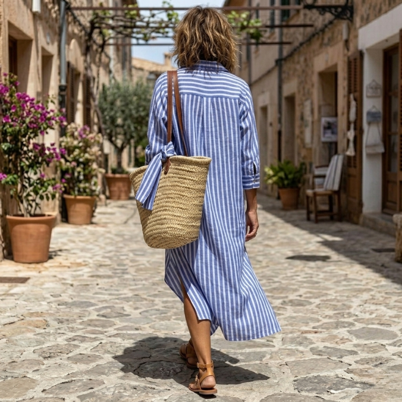 Striped Shirt Dress for Women, Relaxed Style