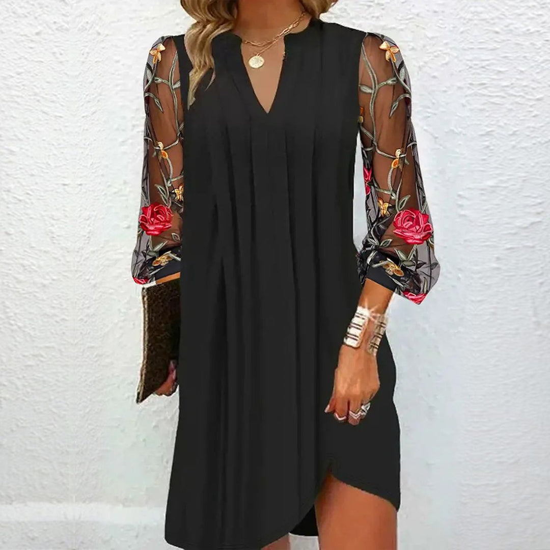 Black Elegant Floral Sleeve Dress for Women