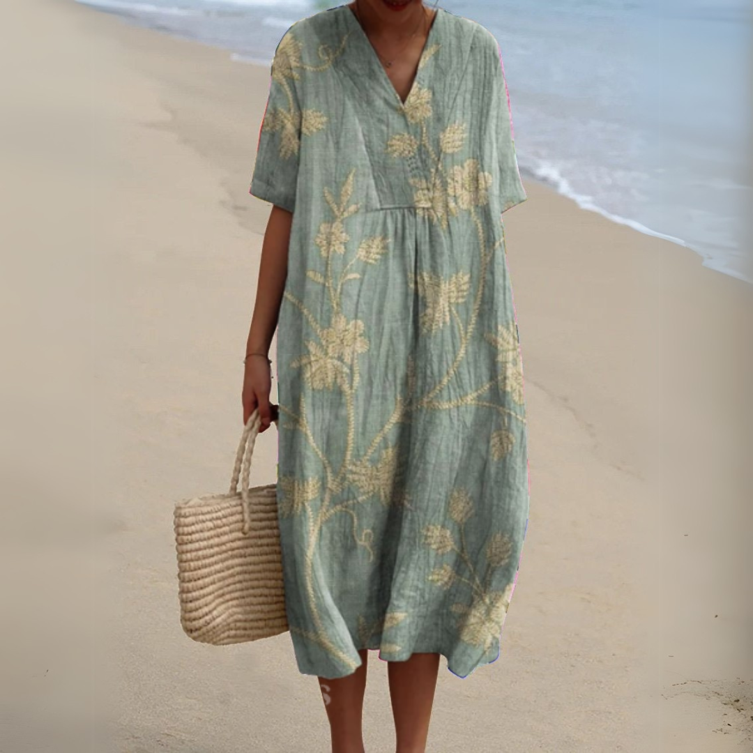 Elegant Floral V-Neck Dress for Women