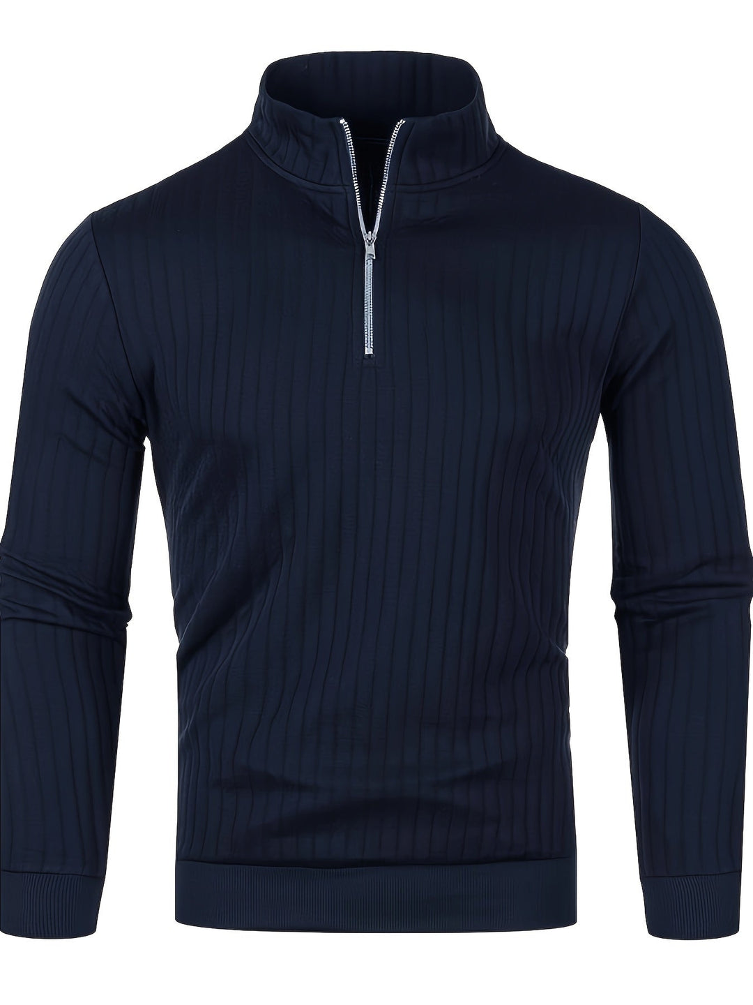 Navy Blue Ribbed Quarter-Zip Sweater for Men