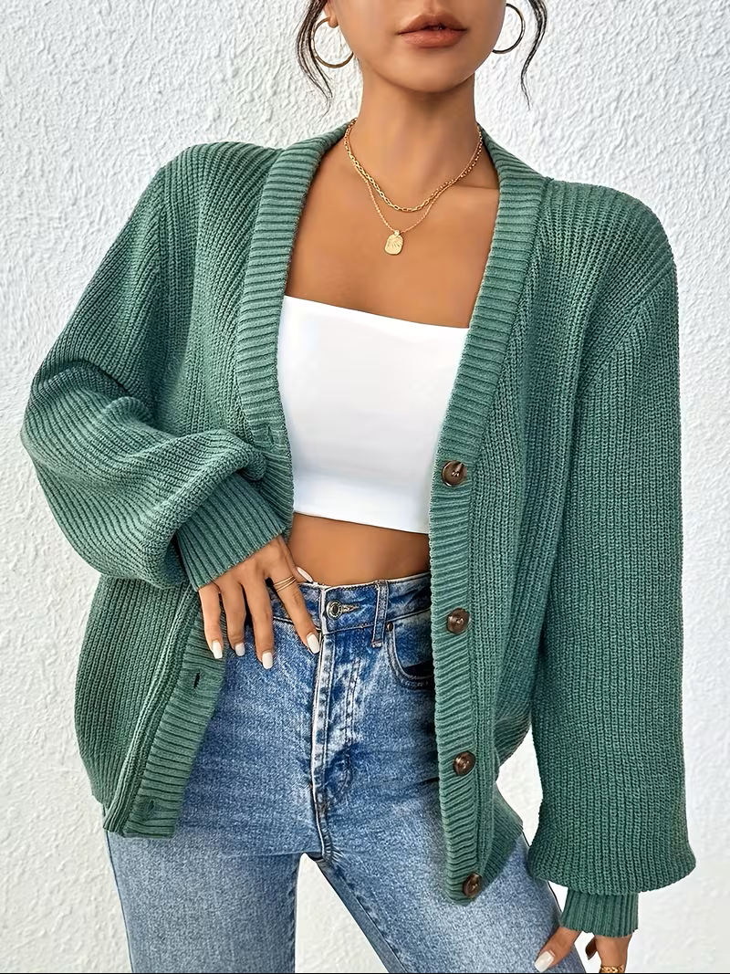 Relaxed Button-Front Cardigan for Women