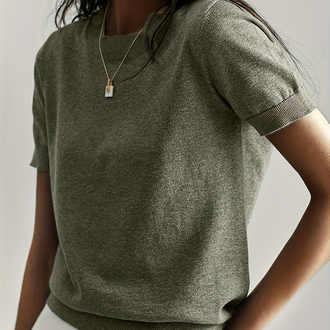 Fine-Knit Short Sleeve Sweater for Women