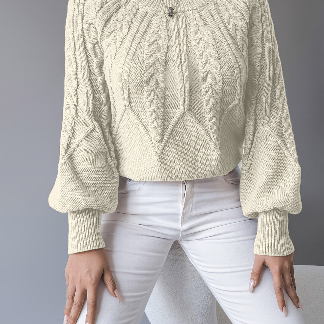 Cable-Knit Lantern Sleeve Sweater for Women