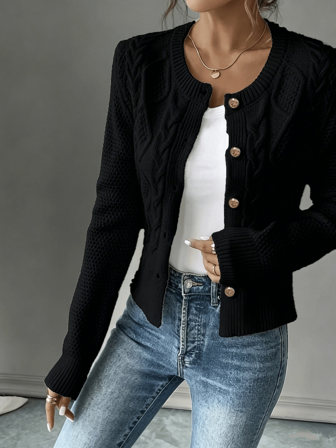 Cable-Knit Button-Front Cardigan for Women