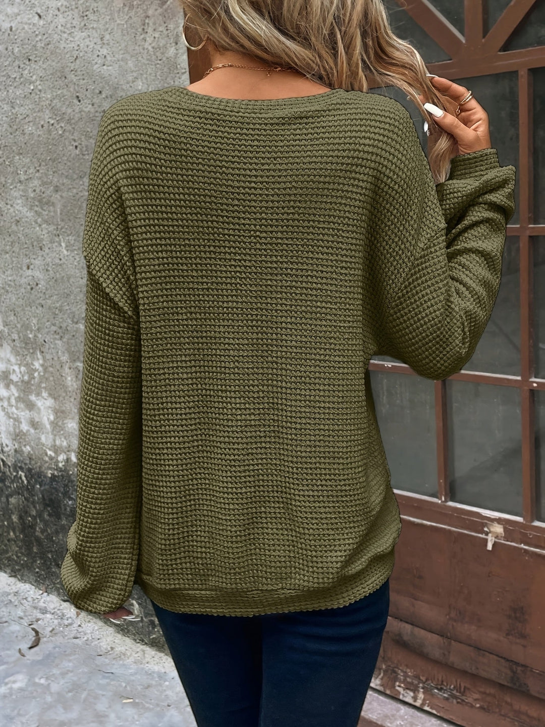 Waffle-Knit Sweater for Women, Relaxed Style