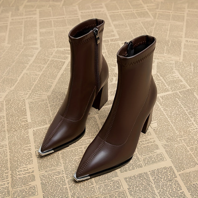 Pointed-Toe Chunky Heel Ankle Boots for Women
