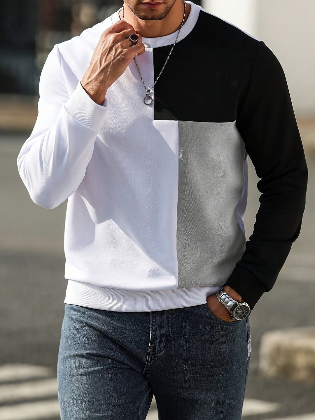 Colour-Block Sweatshirt for Men, Modern Style