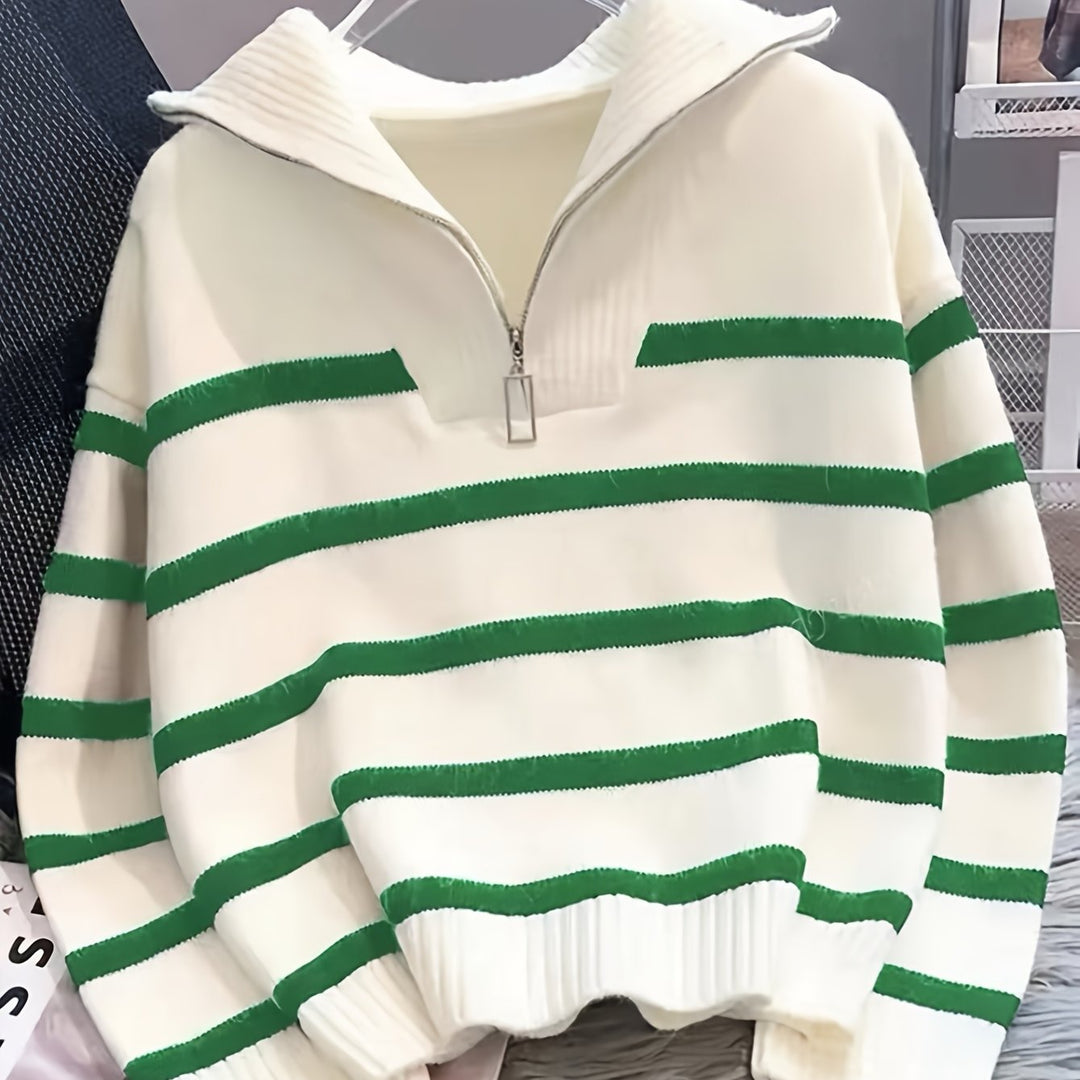 Striped Quarter-Zip Sweater for Women