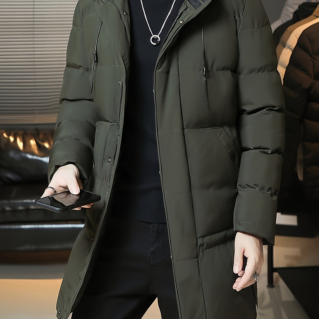 Hooded Longline Puffer Coat for Men, Plus Size