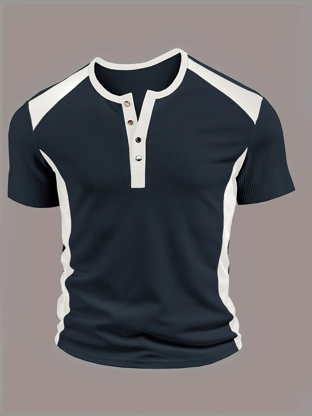 Contrast Henley Shirt for Men, Textured Style