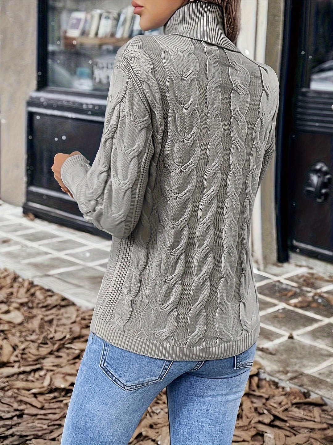 Cable-Knit Turtleneck Sweater for Women, Cozy Style