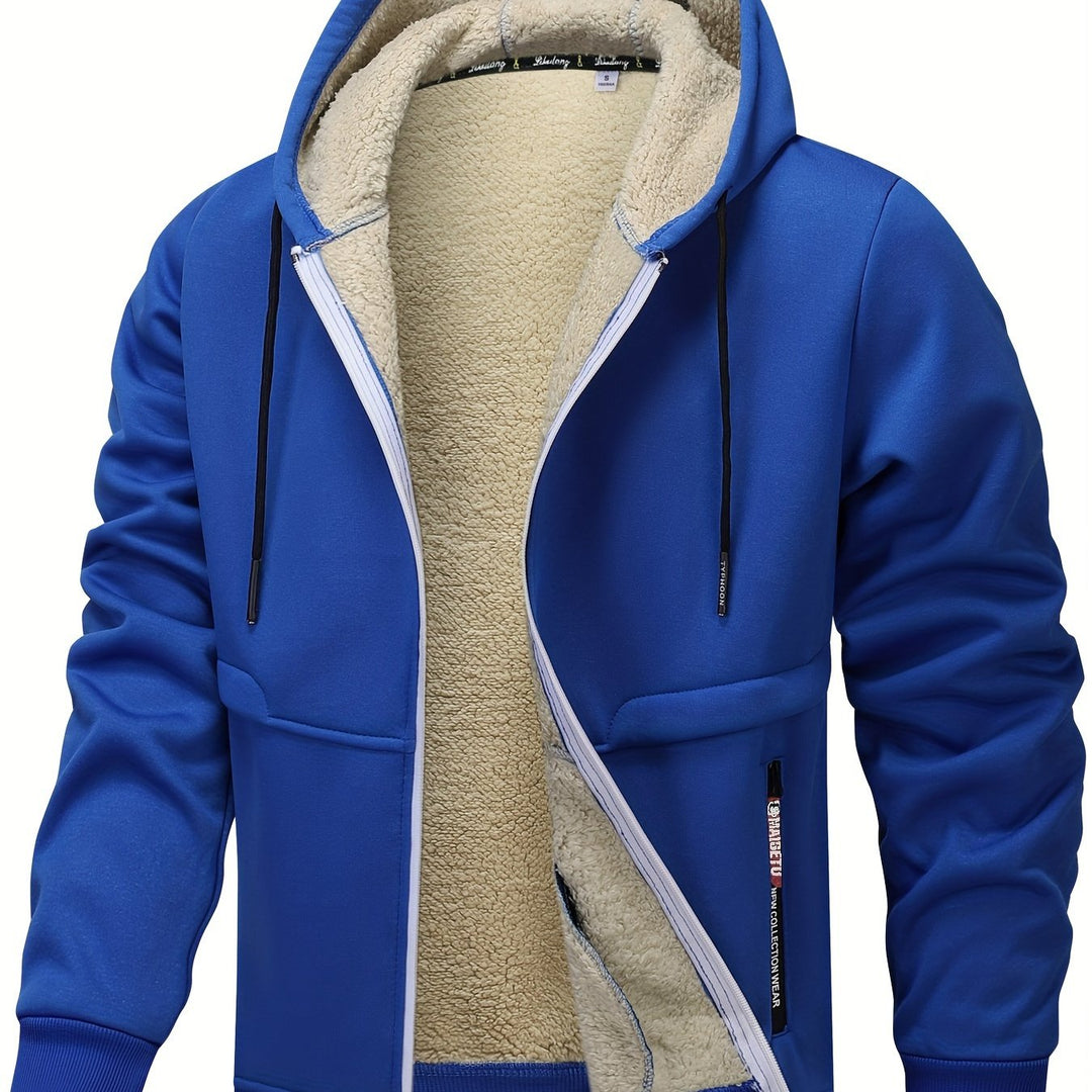 Cozy Hooded Zip-Up Jacket for Men, Plus Size