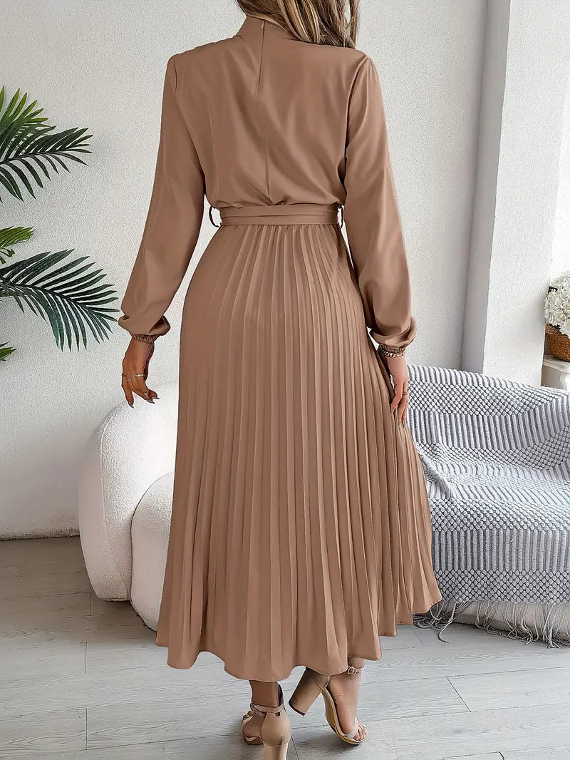 Long-Sleeve Belted Waist Midi Dress for Women