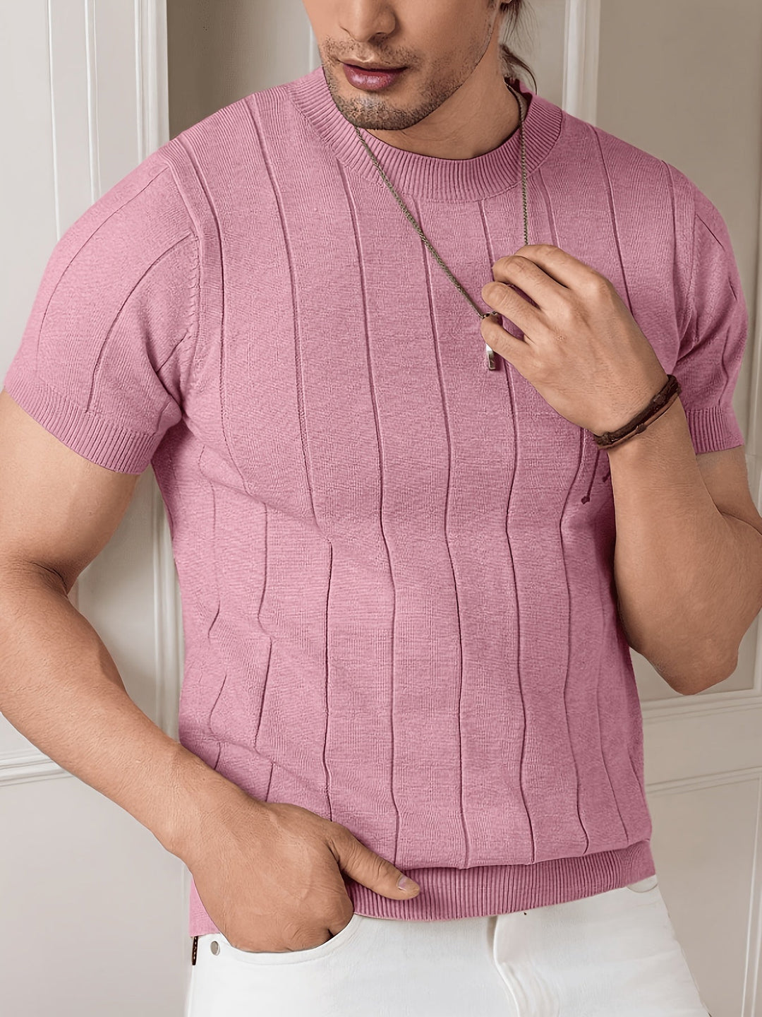 Ribbed Short-Sleeve Top for Men