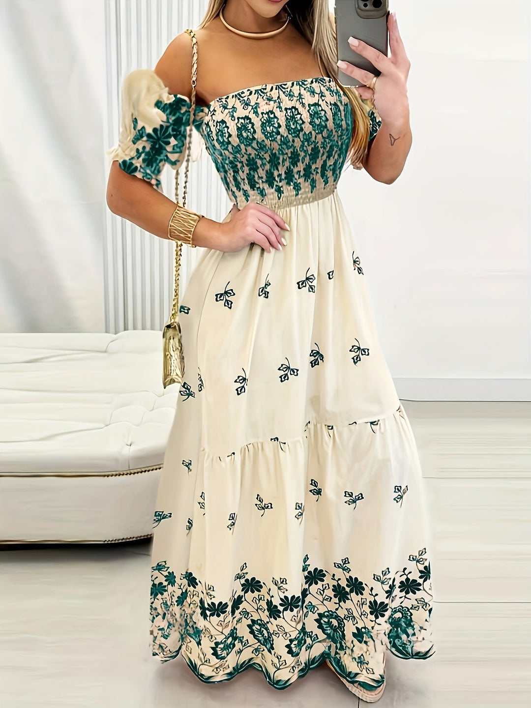 Women's Off-the-Shoulder Floral Maxi Dress