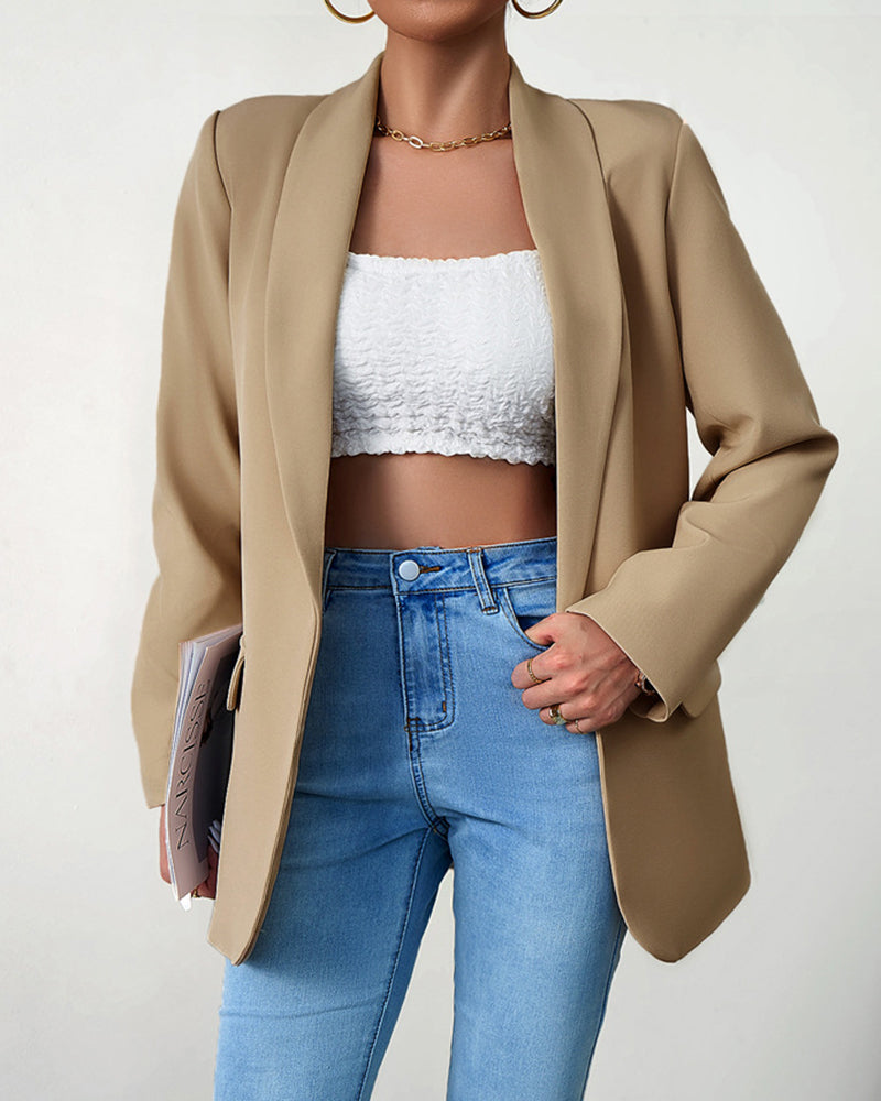 Women's Open-Front Long Sleeve Workwear Casual Blazer – Khaki