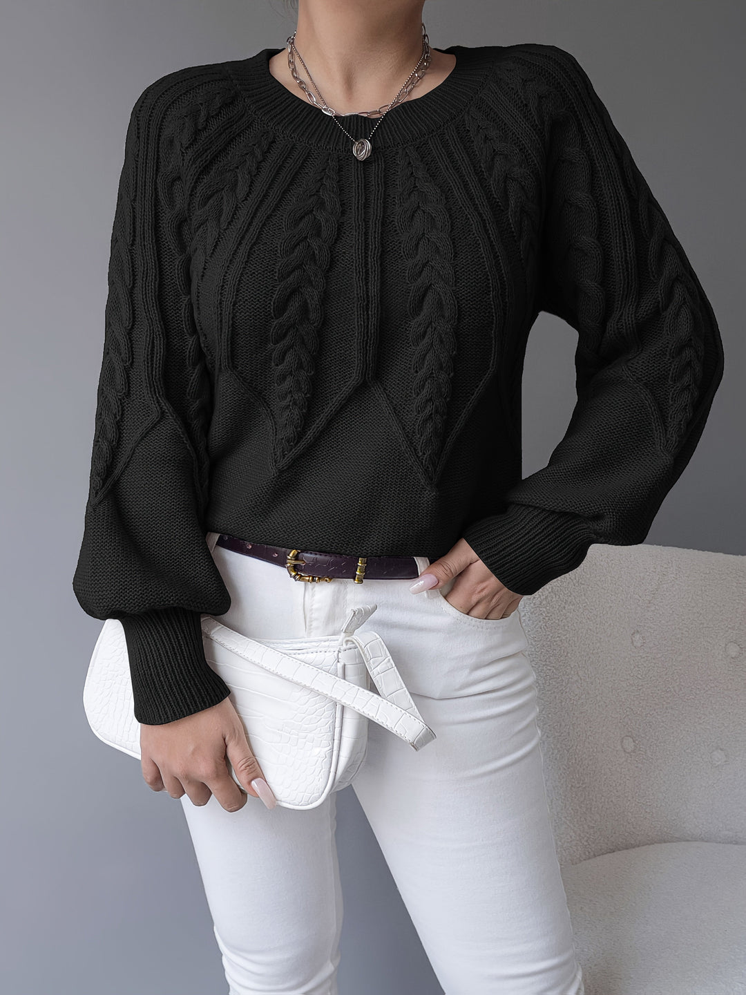 Ladies Cable-Knit Textured Sweater