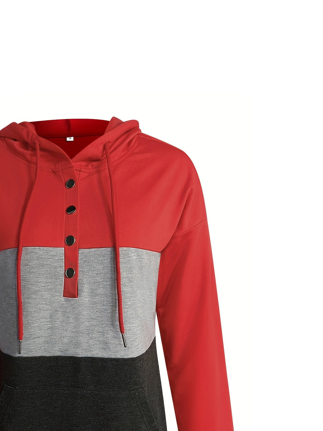 Color Block Button-Neck Hoodie for Women