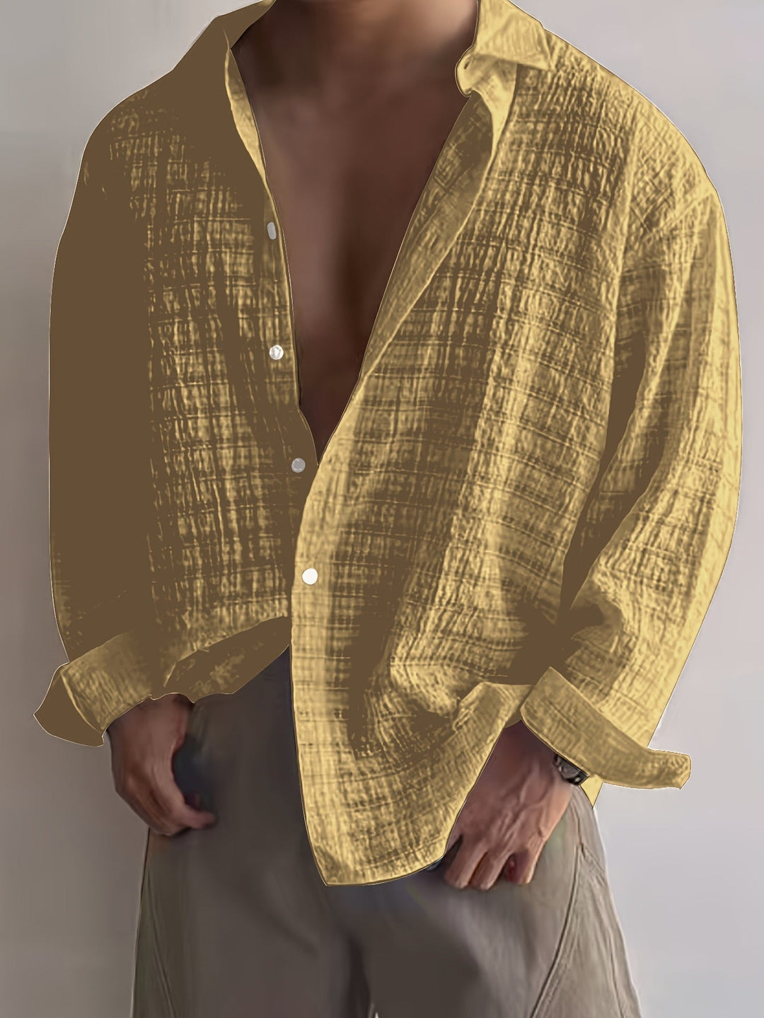 Relaxed Textured Long-Sleeve Shirt for Men