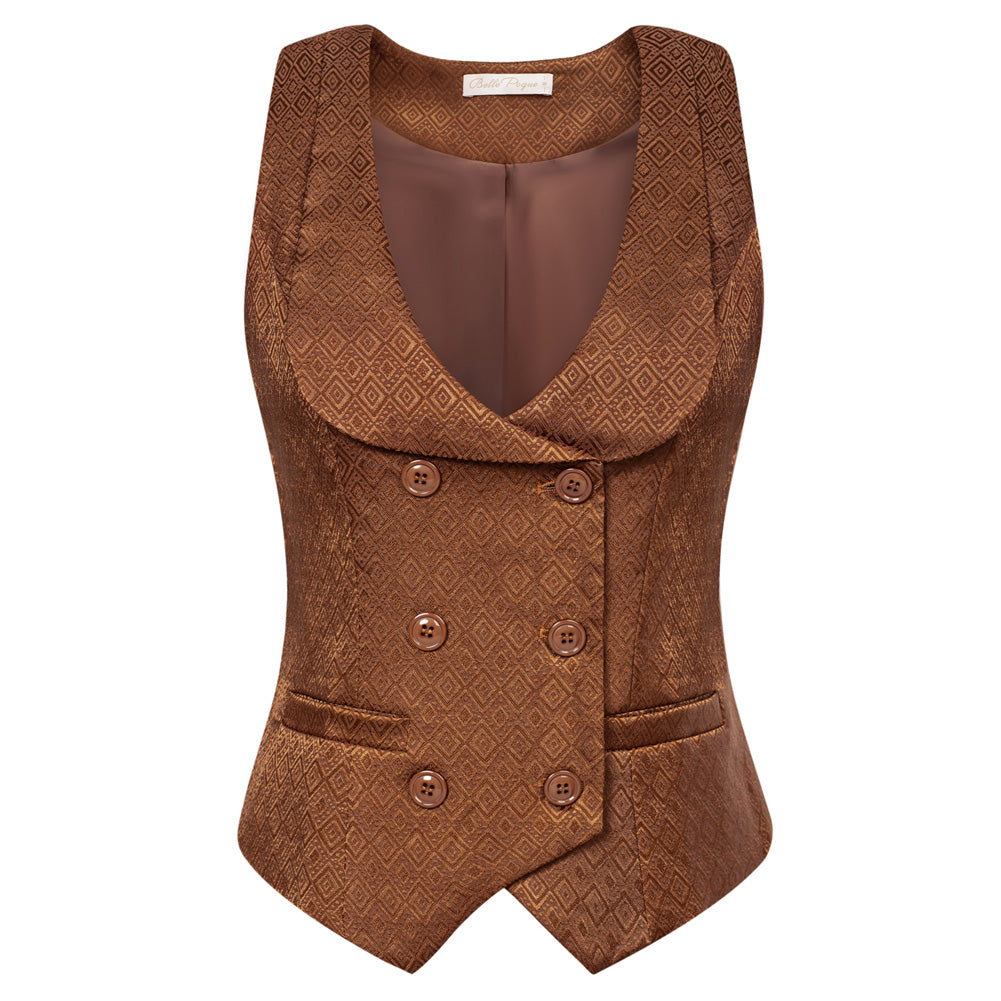 Women's Vintage-Style Double-Breasted Floral V-Neck Vest