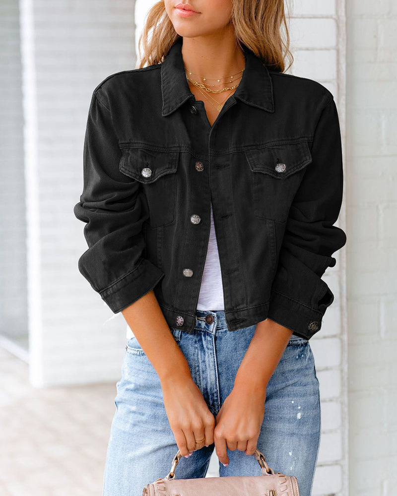 Women's Cropped Button-Front Denim Jacket