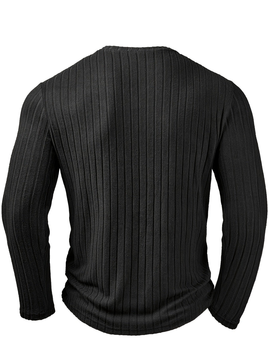 Black Ribbed V-Neck Long Sleeve Top for Men