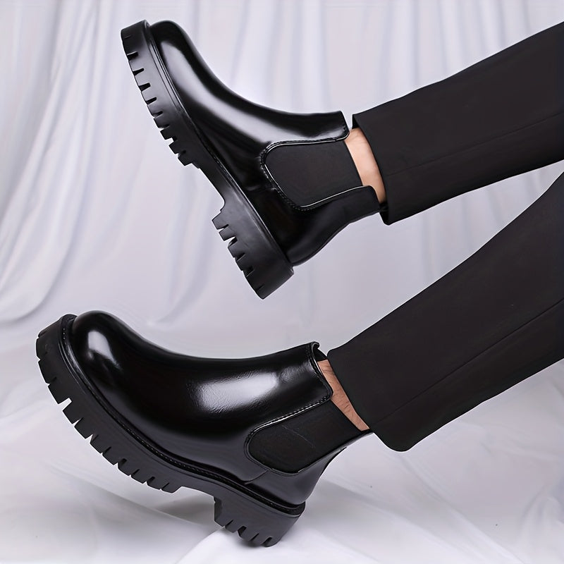 Black Rugged-Sole Chelsea Boots for Men