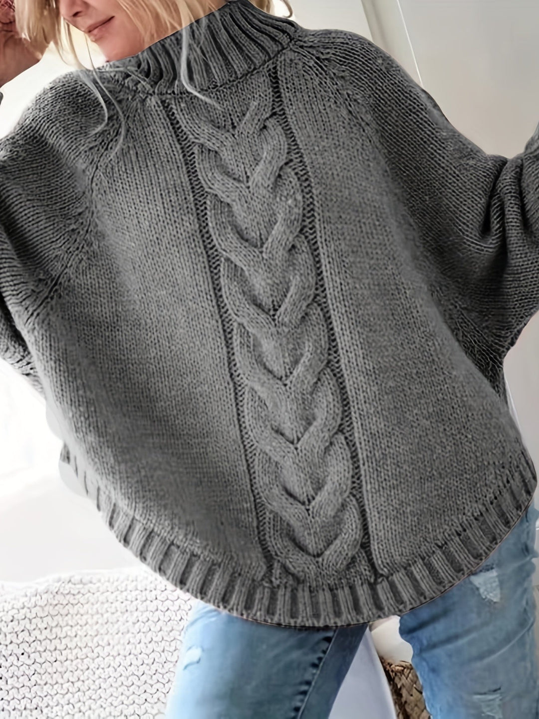 Cable-Knit High-Neck Sweater for Women
