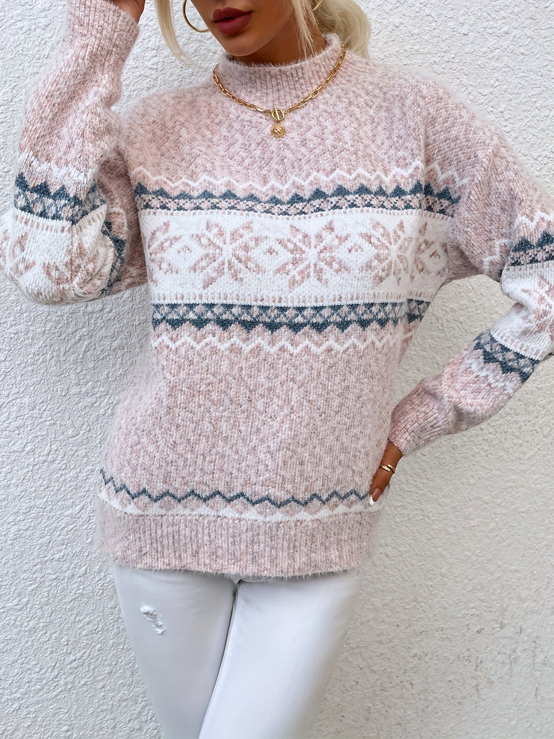 Snowflake Mock-Neck Sweater, Women's Cozy Fit