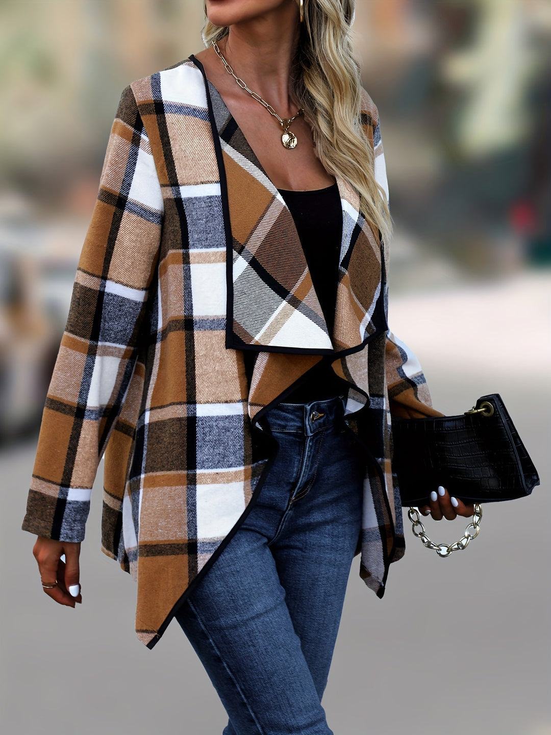 Women's Draped Plaid Jacket
