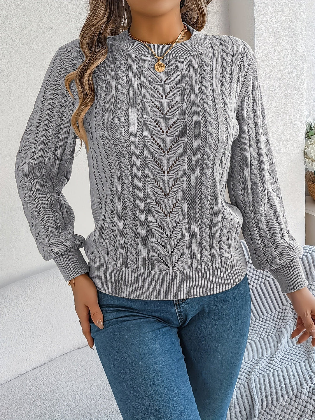 Cable-Knit Textured Sweater for Women