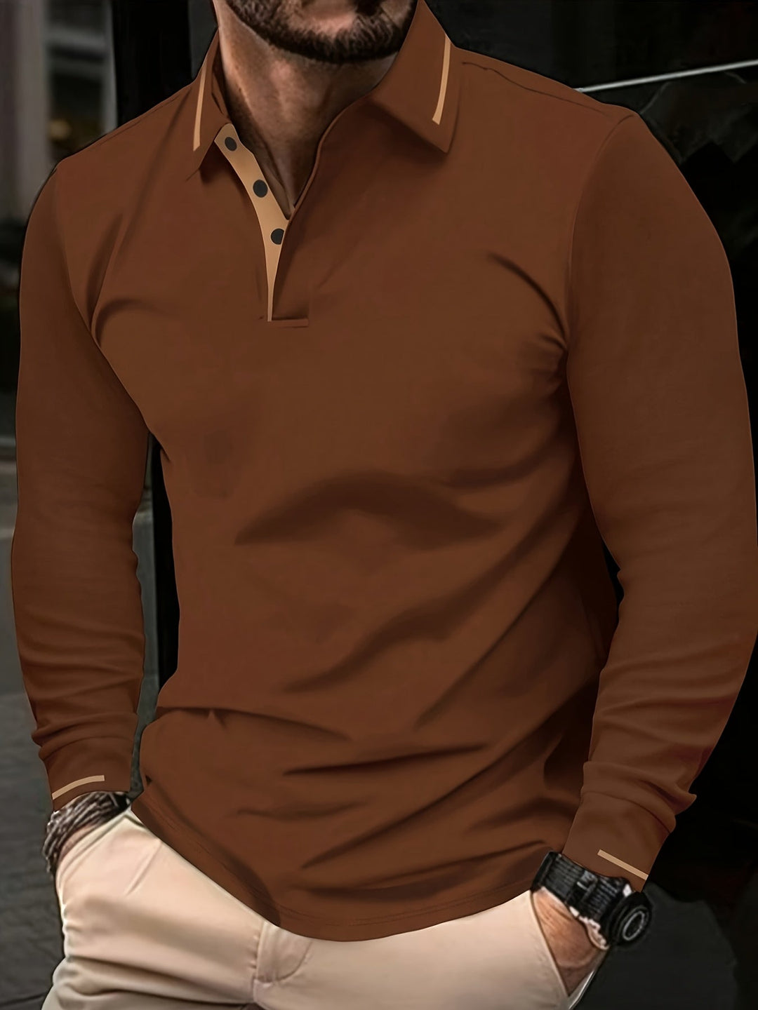 Long-Sleeve Polo Shirt for Men, Refined Style
