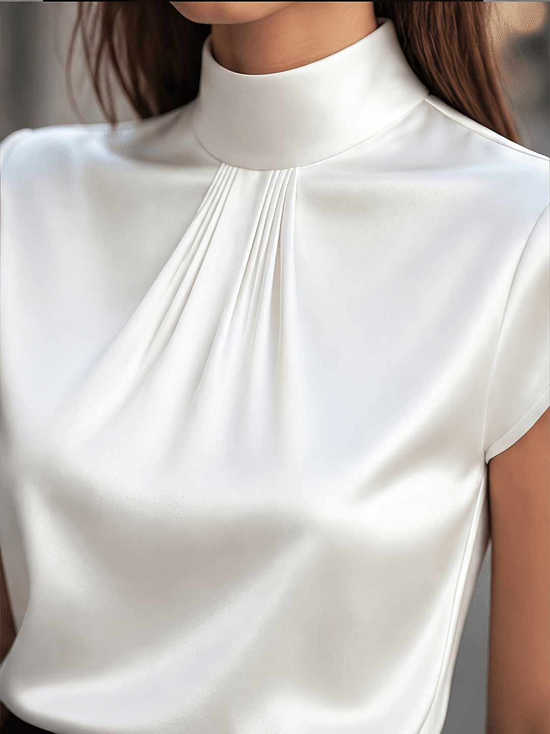 Women's Pleated Mock-Neck Blouse