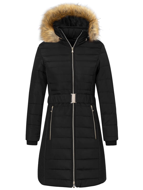 Women's Faux Fur Hooded Warm Quilted Jacket – Black