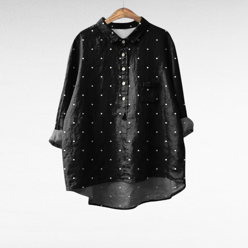 Black Classic Dotted Black Blouse for Women