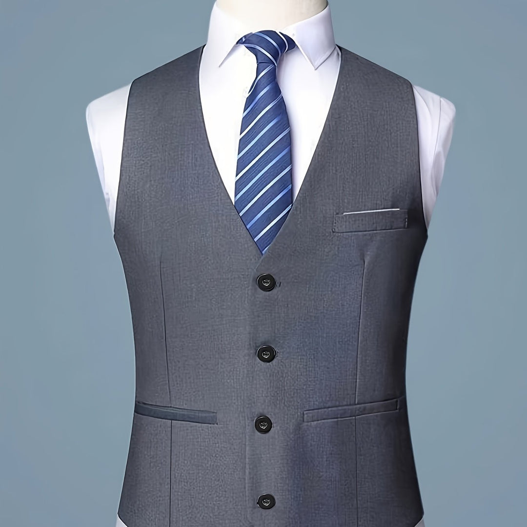 Grey Tailored V-Neck Vest for Men