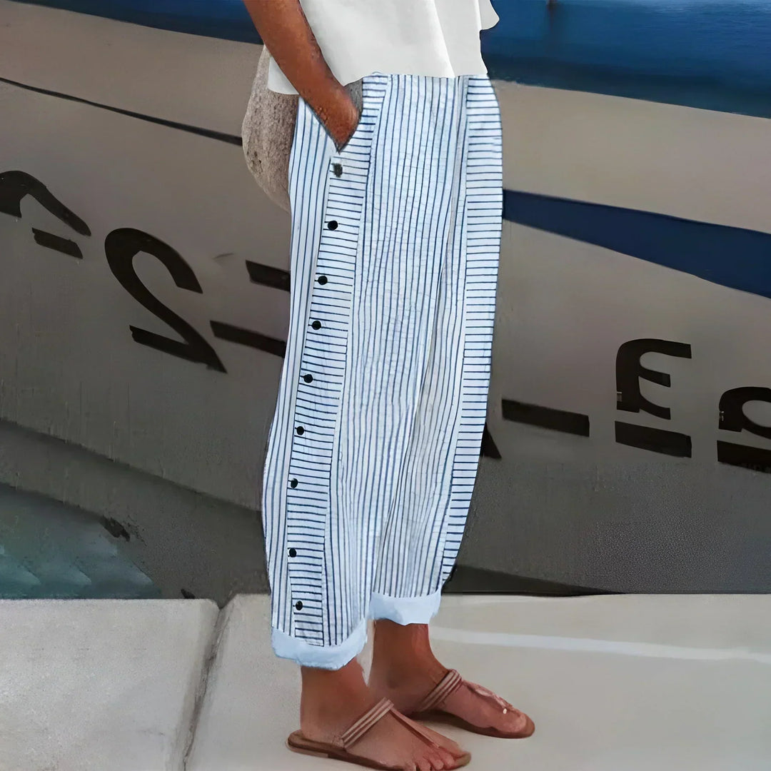 Lightweight Stripe Buttoned Trousers for Women, Plus Size
