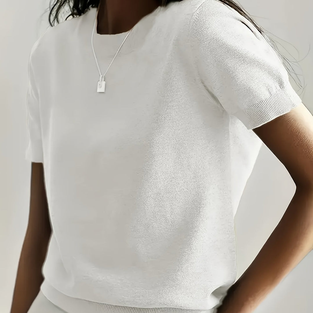 Fine-Knit Short Sleeve Sweater for Women