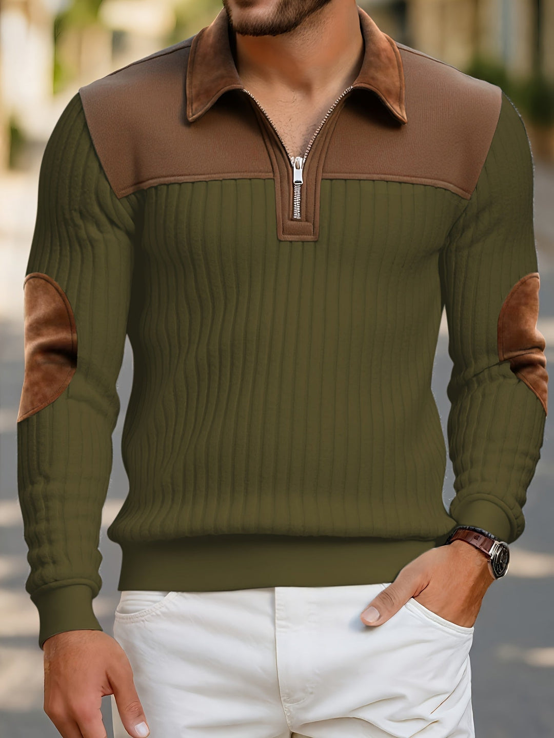 Two-Tone Quarter-Zip Pullover for Men
