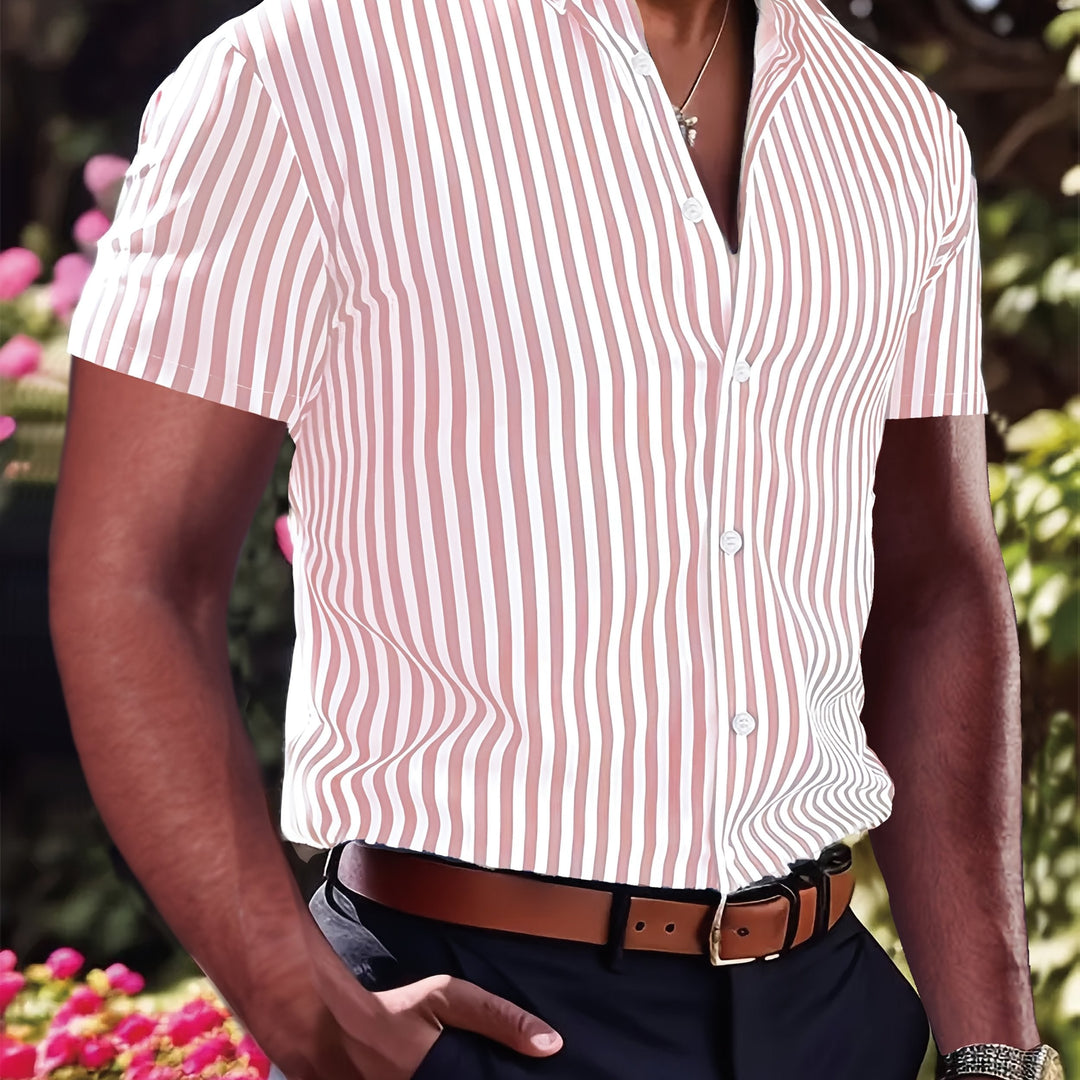 Striped Short Sleeve Shirt for Men, Refined Style