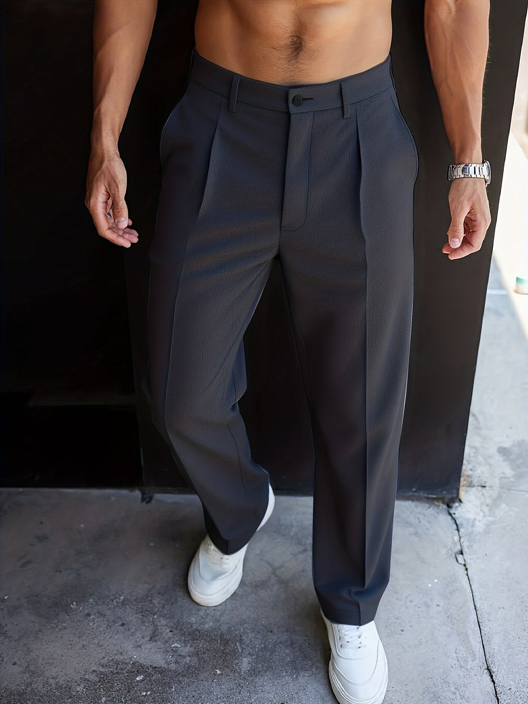 Men's Tailored Straight-Leg Trousers, Big Black