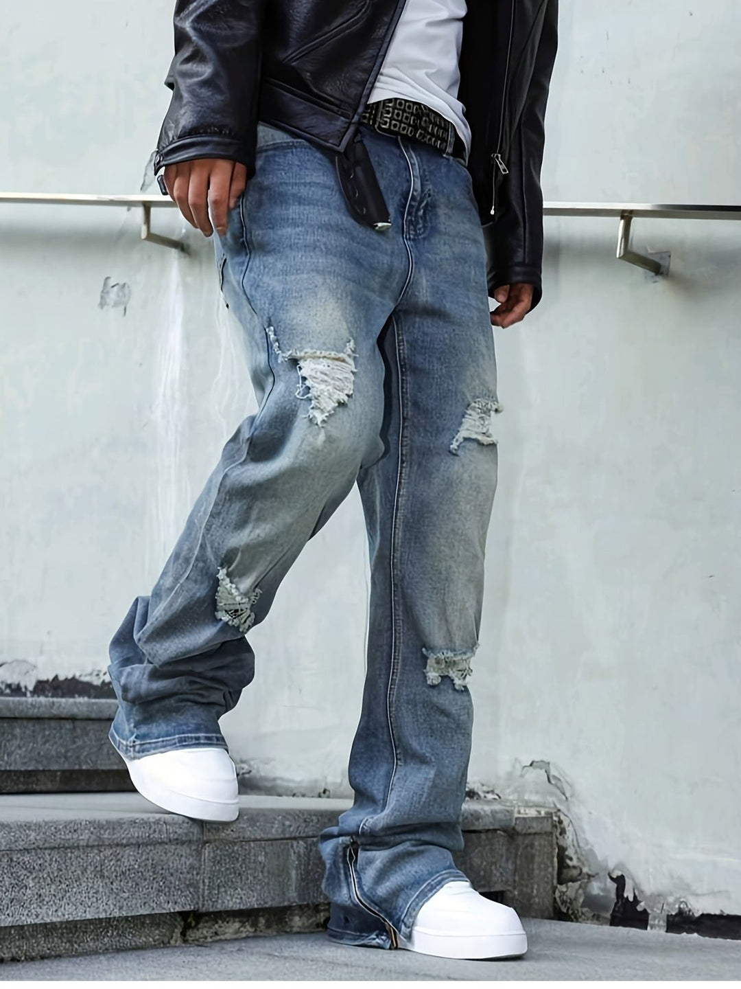 Blue Relaxed Straight-Leg Jeans for Men