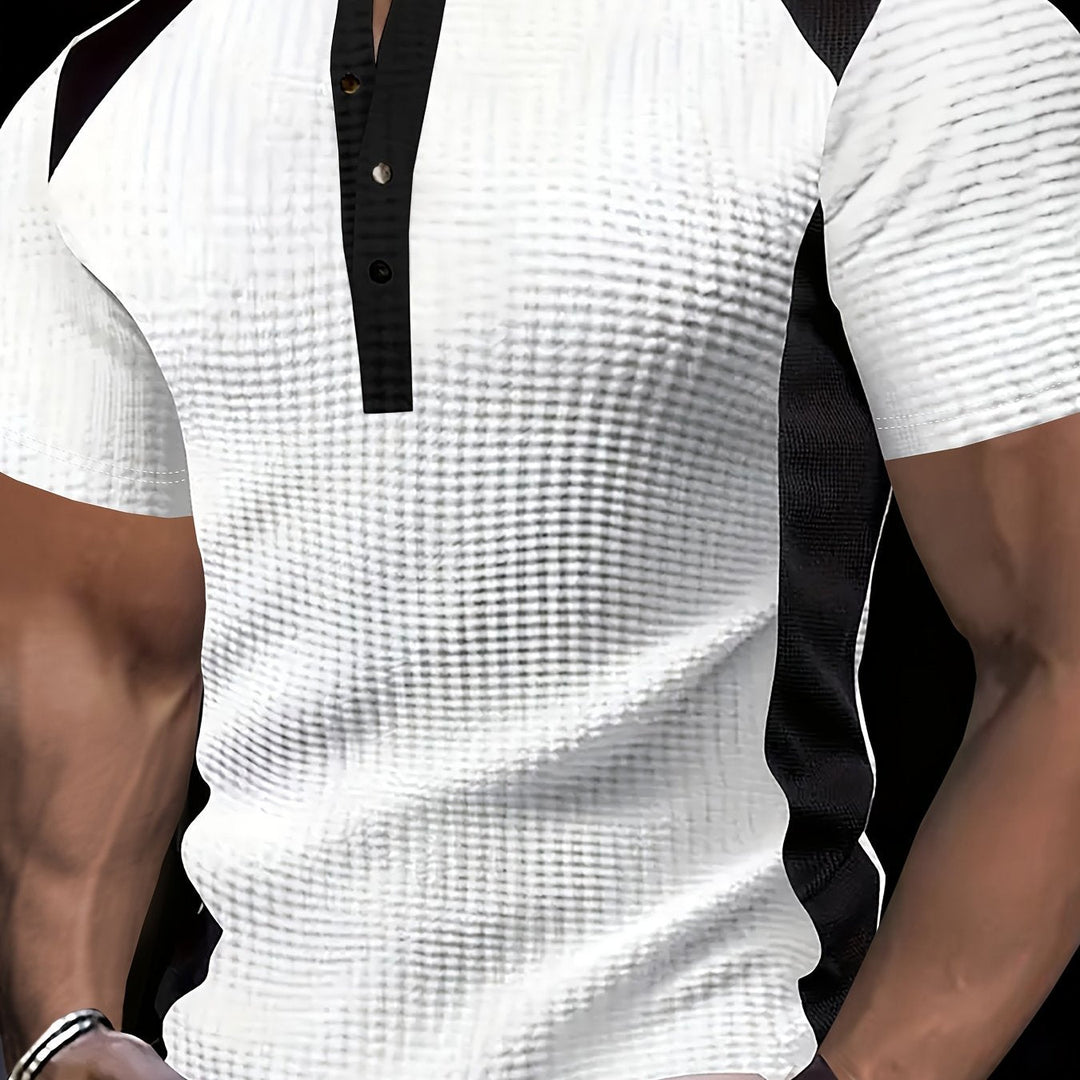 Contrast Henley Shirt for Men, Textured Style