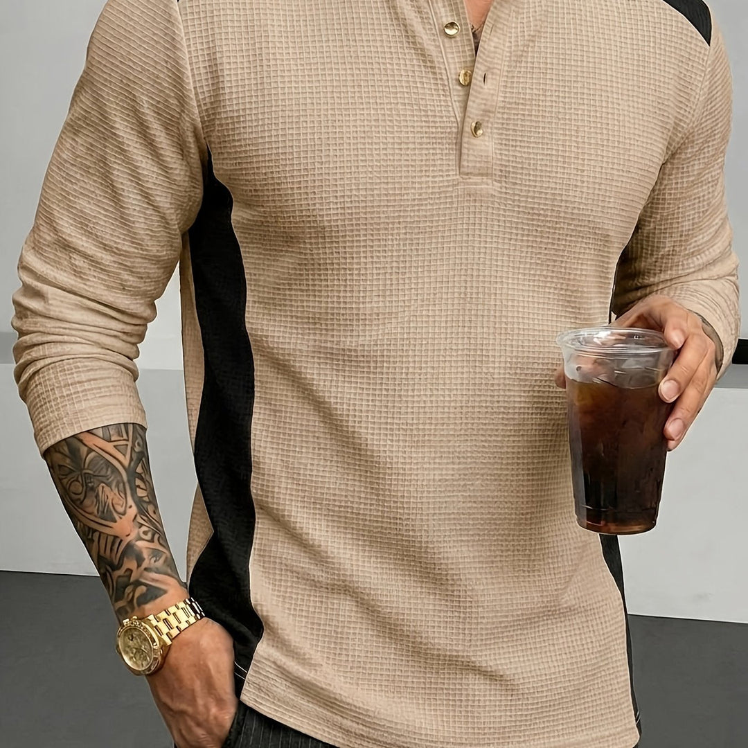 Textured Long-Sleeve Henley for Men, Plus Size
